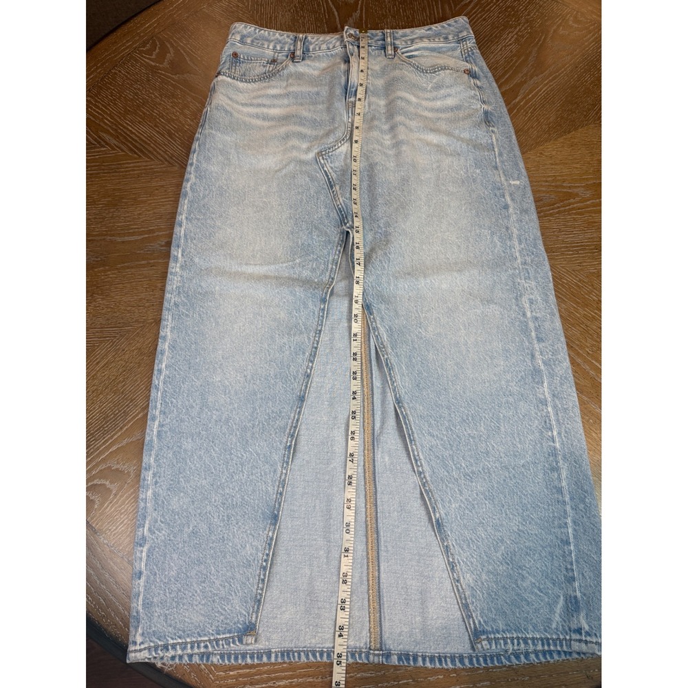 American Eagle Low Rise Maxi Denim Skirt Light Wash Front Slit Size 4 Western - Picture 8 of 8